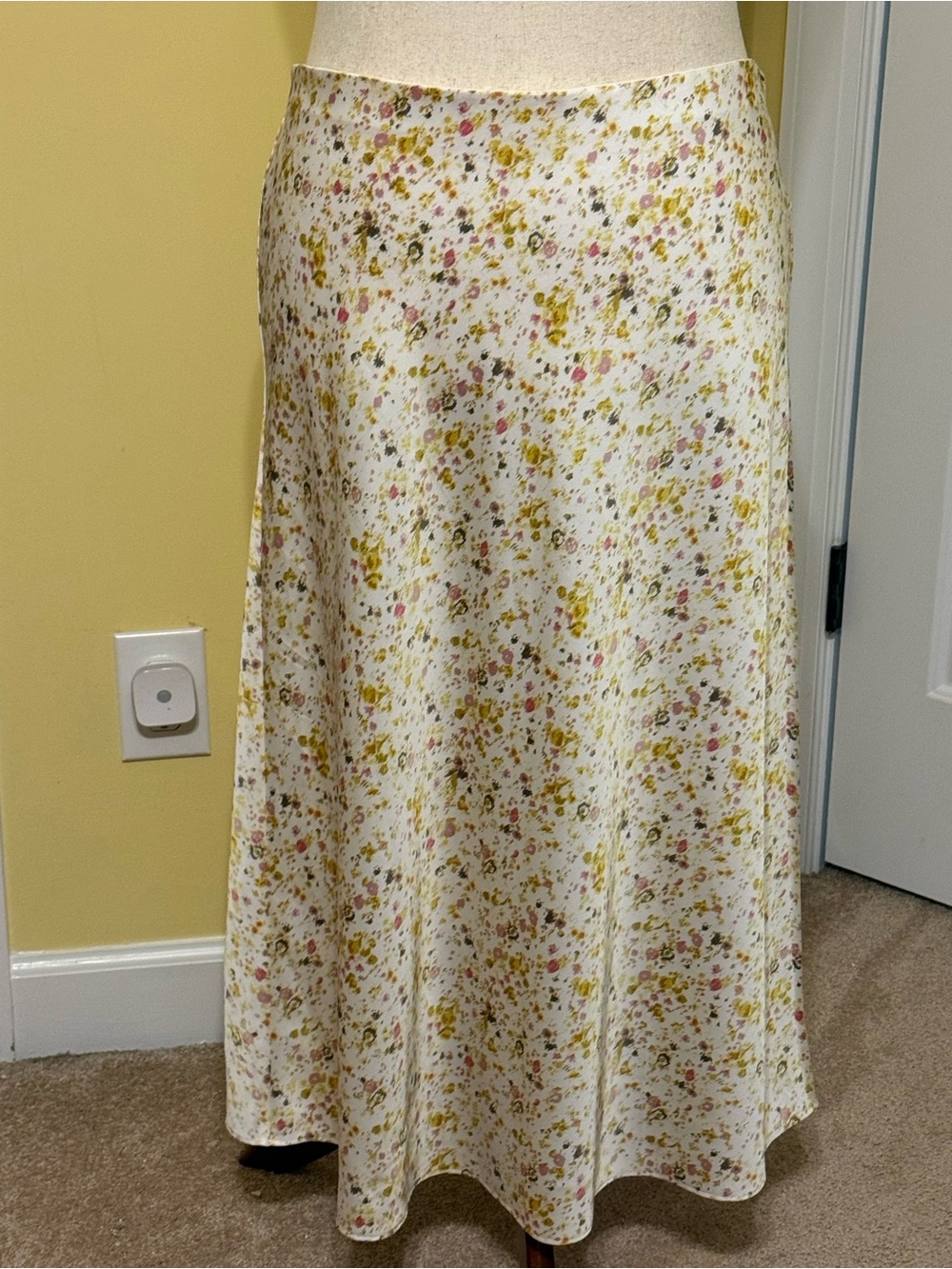 J. Crew Cream Floral A-Line Maxi Skirt with Yellow & Pink Accents